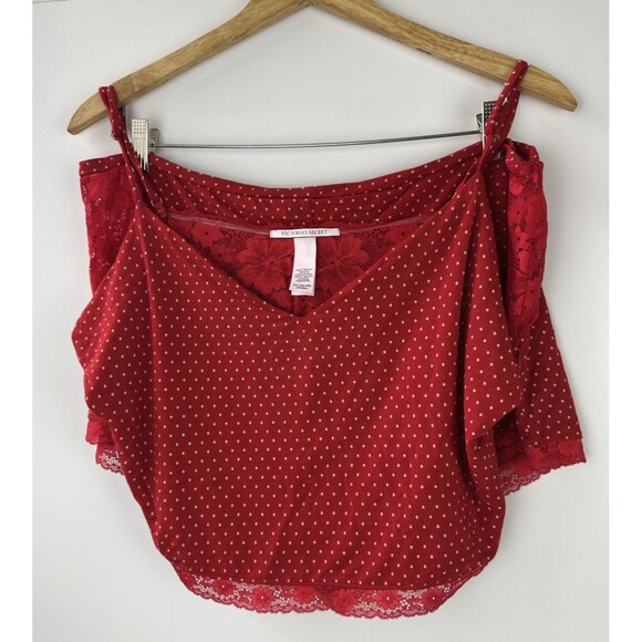 Victoria's Secret Stretch Modal Lace Back Cami Shorts Set Red Pink Polka Dot XXL - Picture 4 of 16
